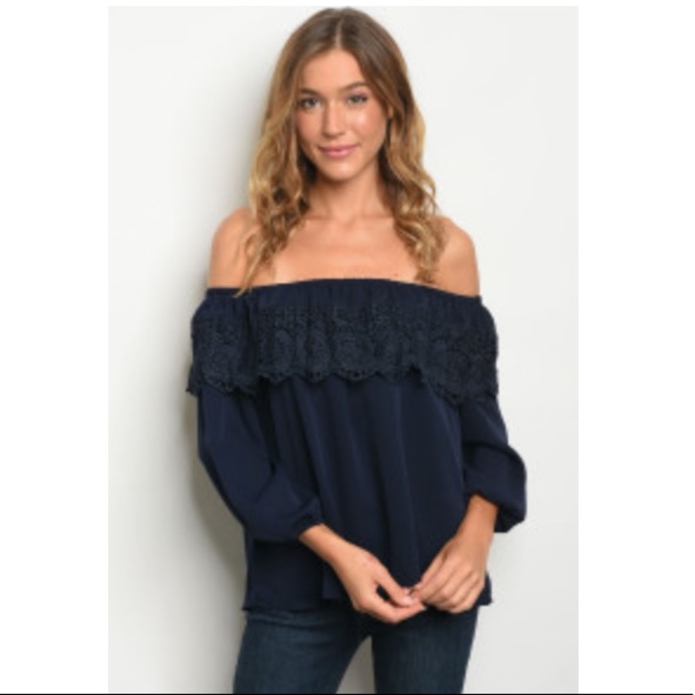 Navy Off The Shoulder Top